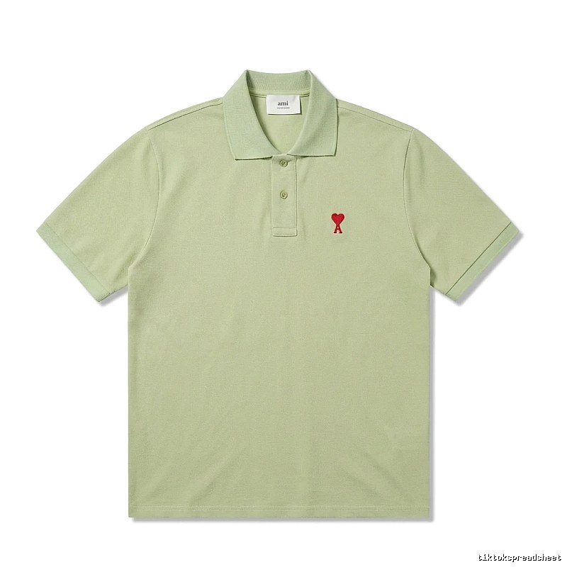 AMI Love Series Simple Style Light Green Polo Shirt