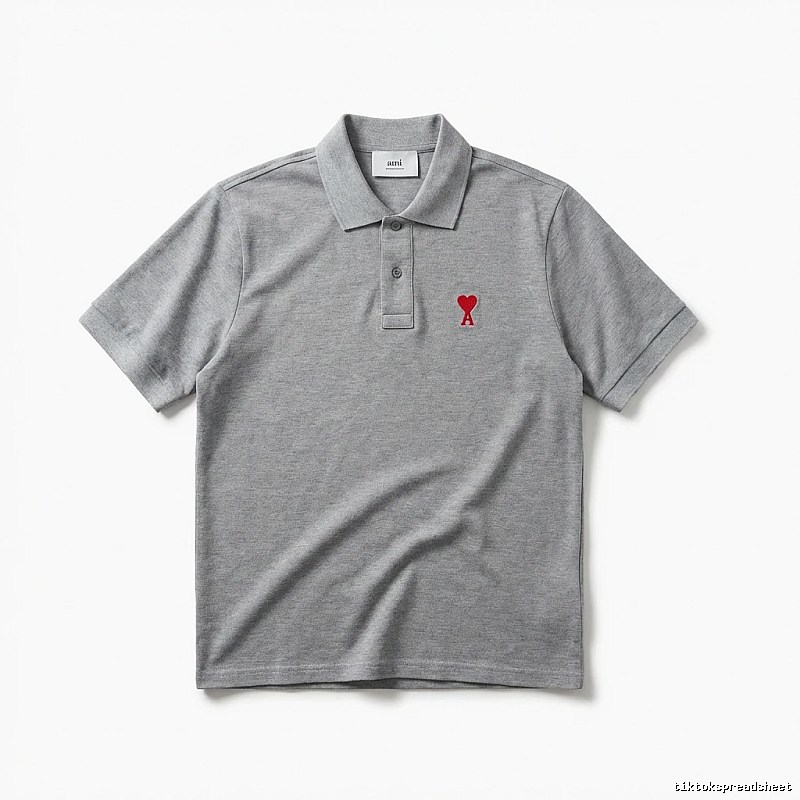 AMI Love Simple Grey Polo Shirt