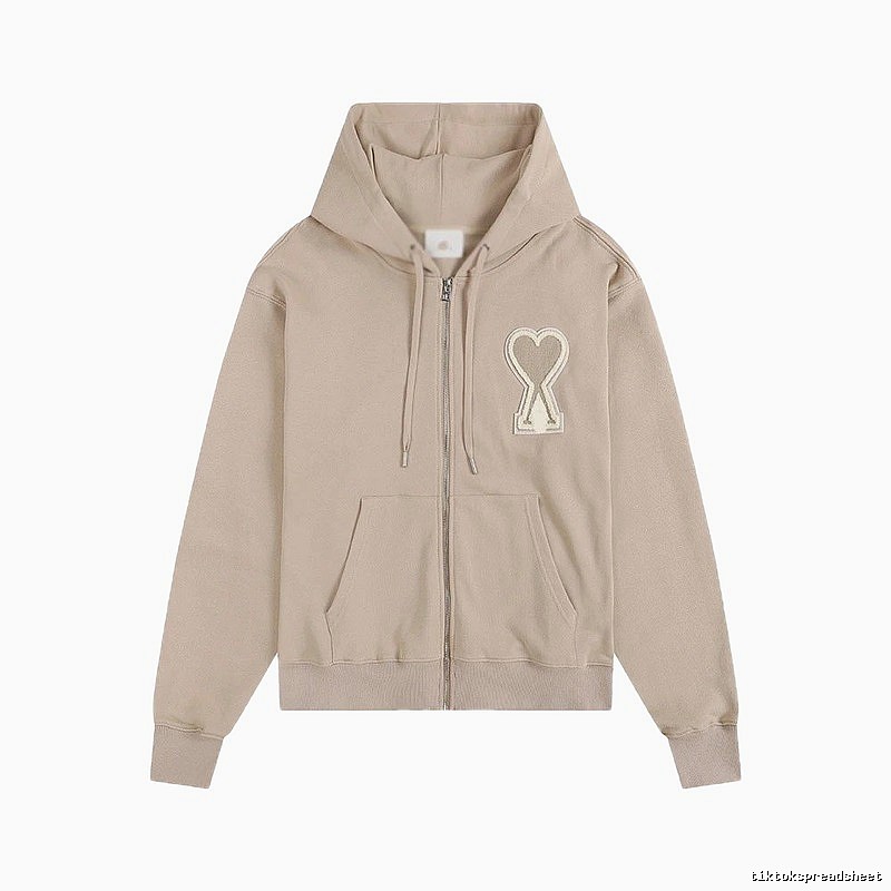 AMI Love Zipper Beige Sweatshirt