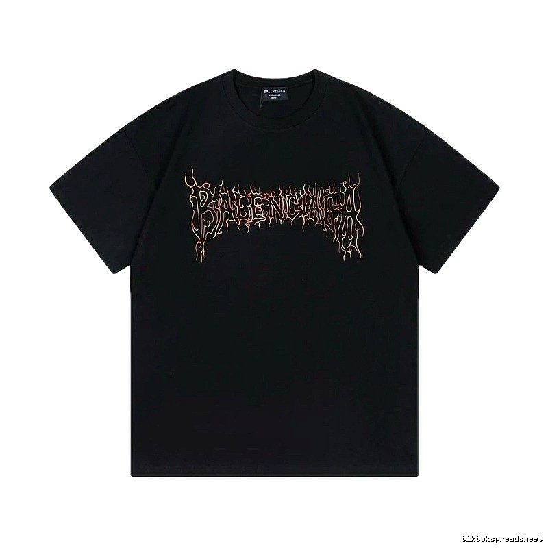 Balenciaga Flame Gothic Style Black T-shirt