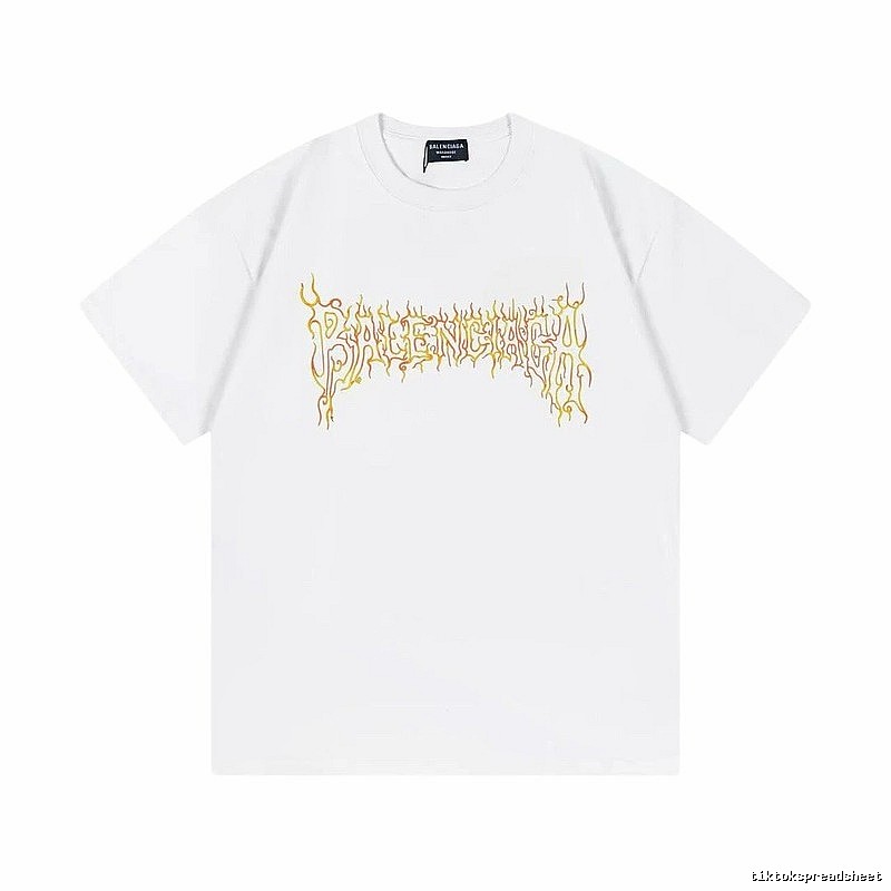 Balenciaga Gothic Style Flame Print White T-Shirt