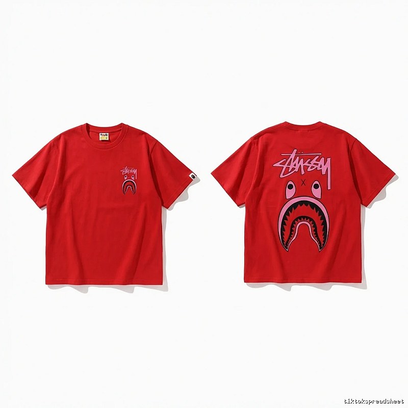 Bape Shark Series Red Trendy T - shirt.