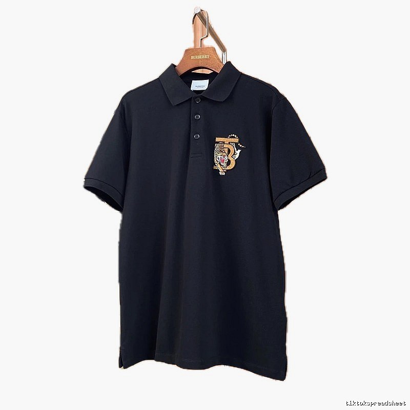 Burberry Tiger Embroidery Style Black Polo Shirt