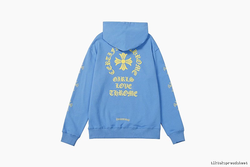 Chrome Hearts 2088-90 Sky Blue Cross Graphic Hoodie Summer Styling