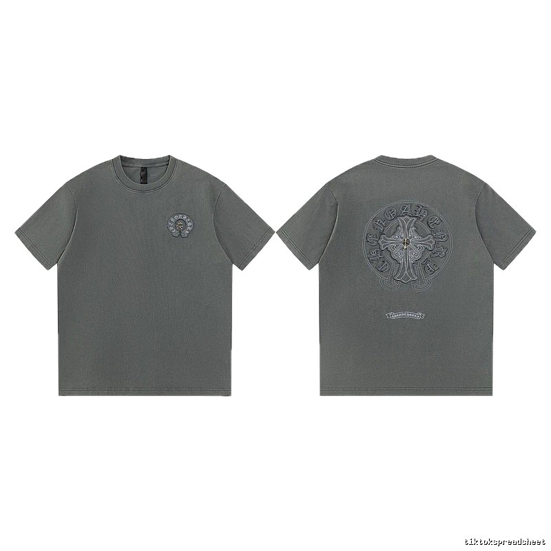 Chrome Hearts Cross Embroidered High Street Dark Grey Short-sleeve T-Shirt