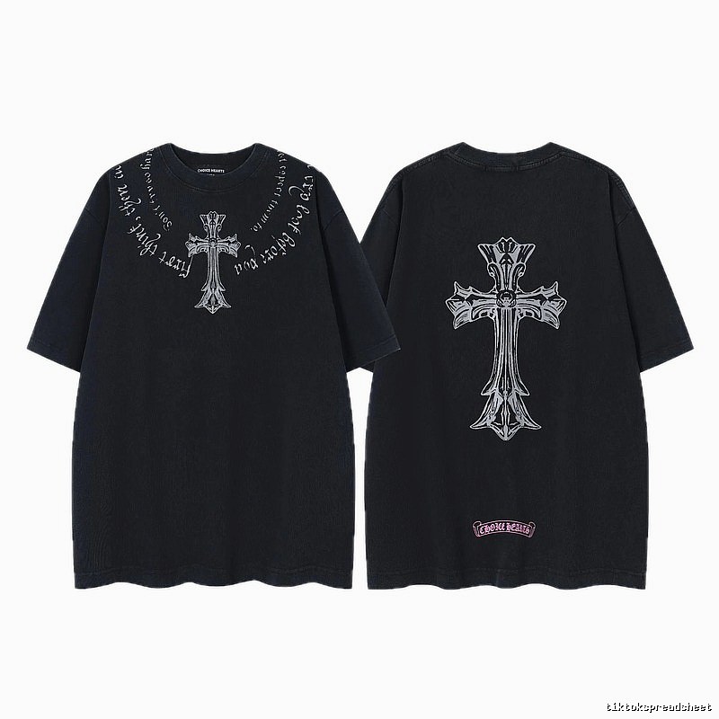 Chrome Hearts Cross Gothic Style Black Short Sleeve T-shirt