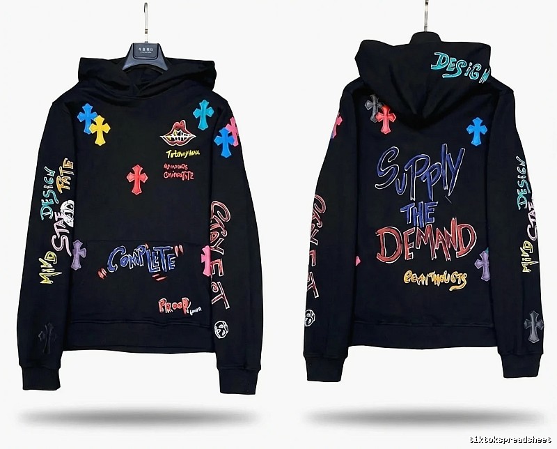Chrome Hearts Graffiti Trendy Black Hoodie