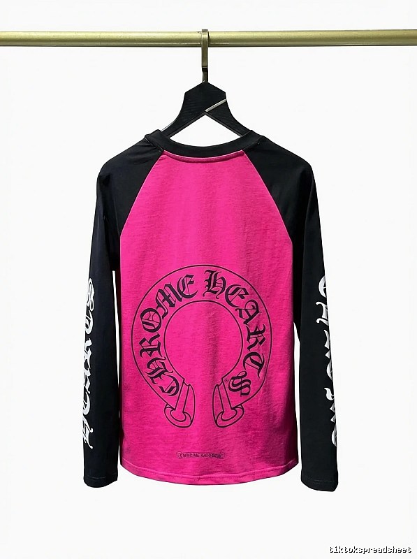 Chrome Hearts retro style pink and black color-blocking long-sleeve shirt