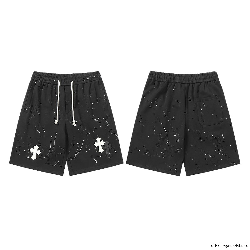Chrome Hearts splatter - style black shorts