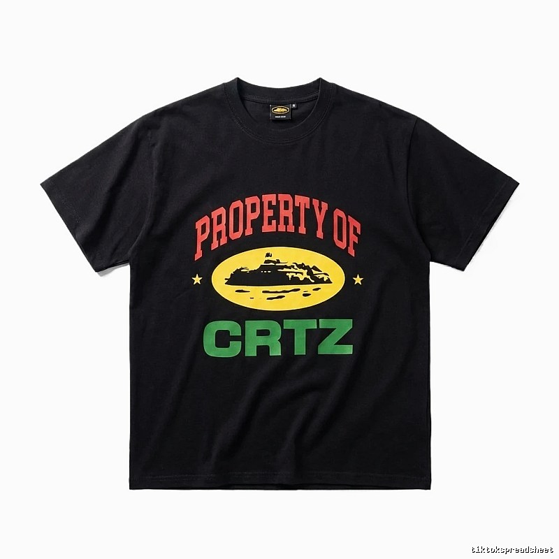 Corteiz Black "PROPERTY OF" Streetwear Short-sleeve Shirt