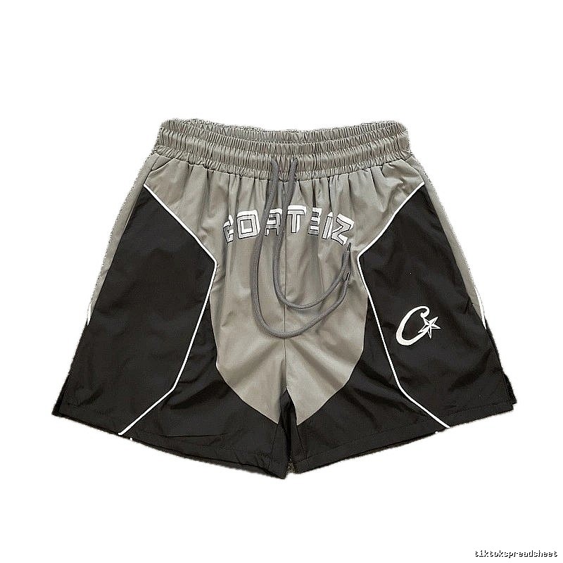 Corteiz Street Style Black and Grey Colorblock Athletic Shorts