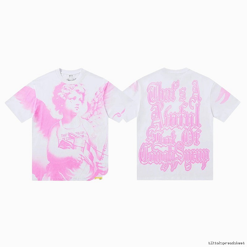 COUGH SYRUP Angel Print Street Style White and Pink T-shirt
