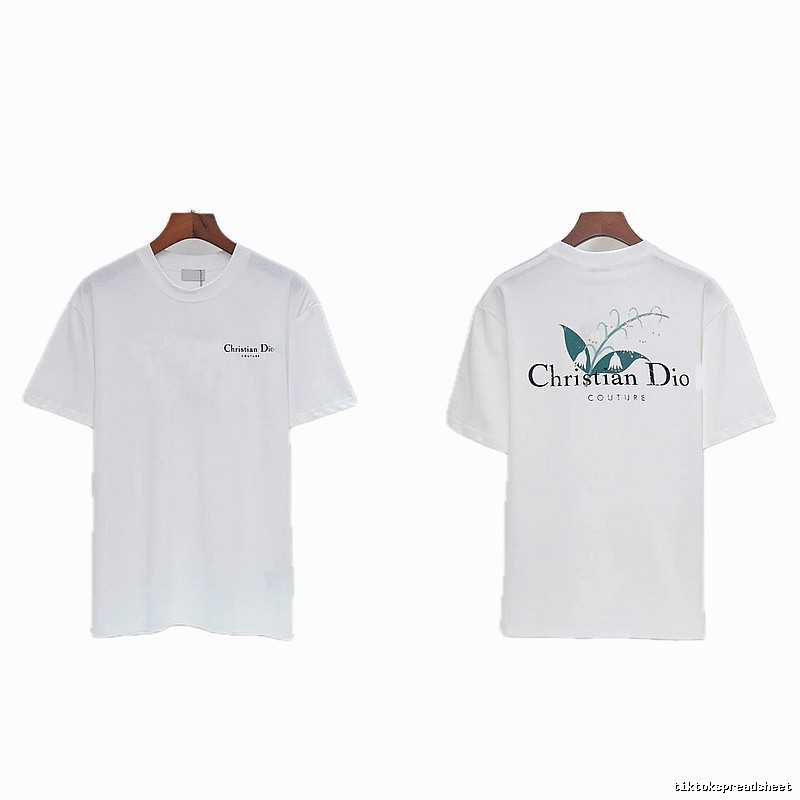 Dior Lily of the Valley Collection Casual Style White T-Shirt