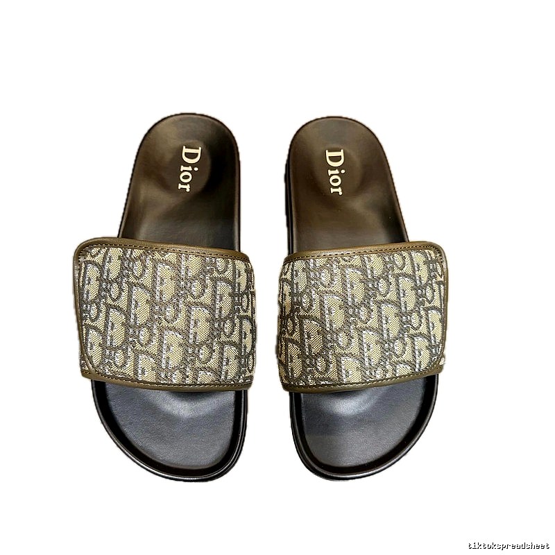 Dior Vintage-Style Military Green Monogram Slides