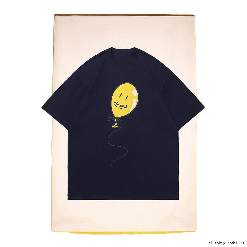 DREW Balloon Smiley Street Style Navy Blue Short Sleeve T-Shirt