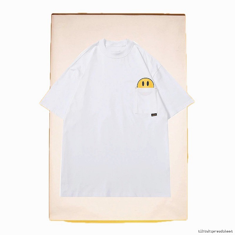DREW Smiley Face Pocket Street Style White T-Shirt