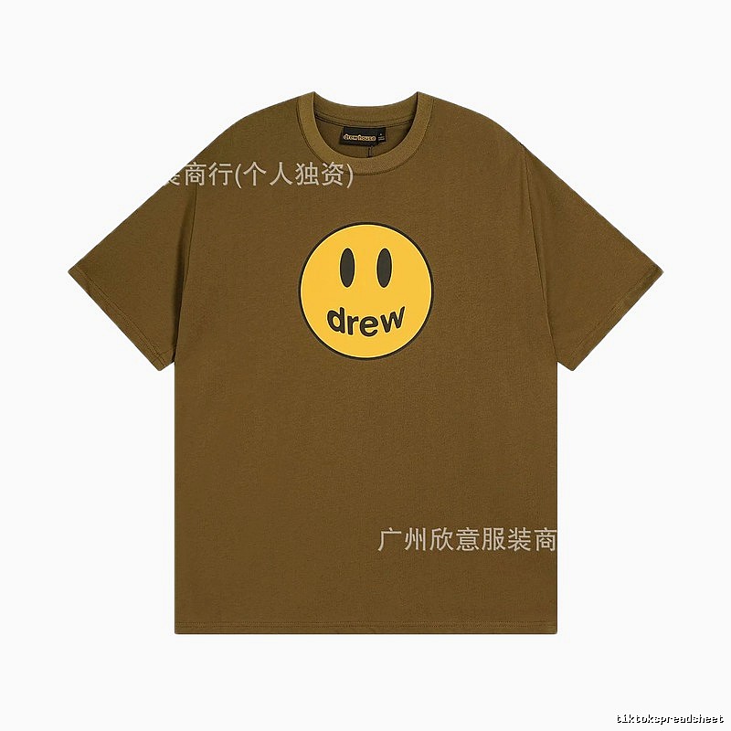 Drew Smiley Face Street Style Brown Short Sleeve T-shirt
