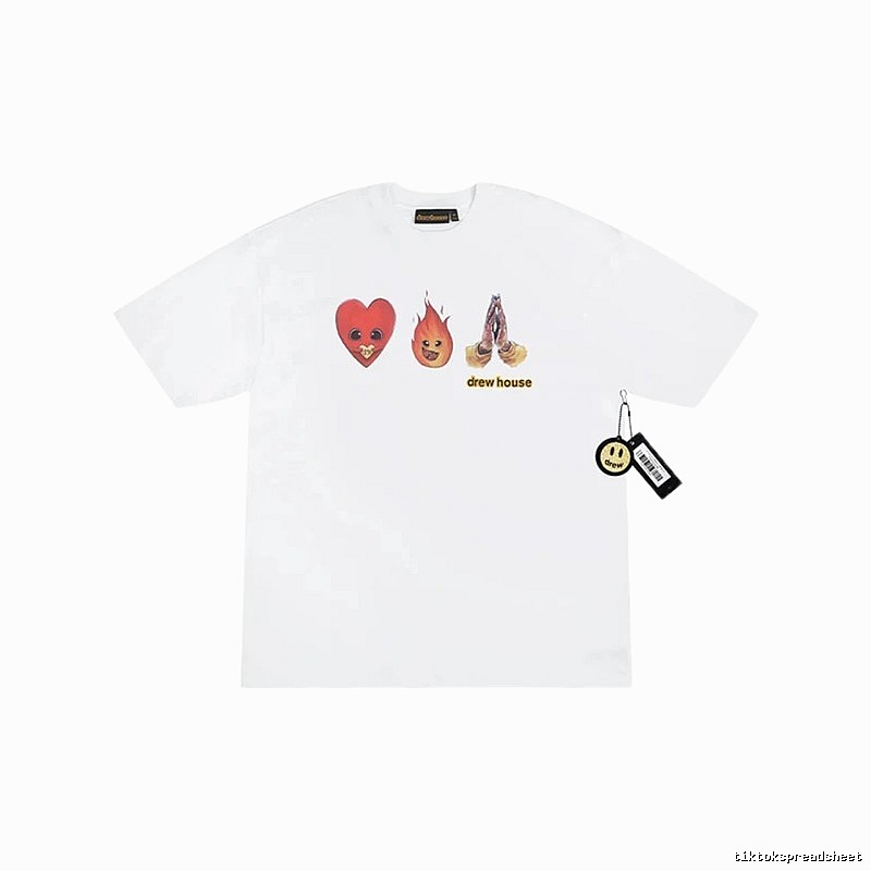 DrewHouse Heart Flame Print Street Style White T-shirt