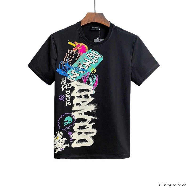 DSQ Graffiti Street Style Black Short-sleeve T-shirt