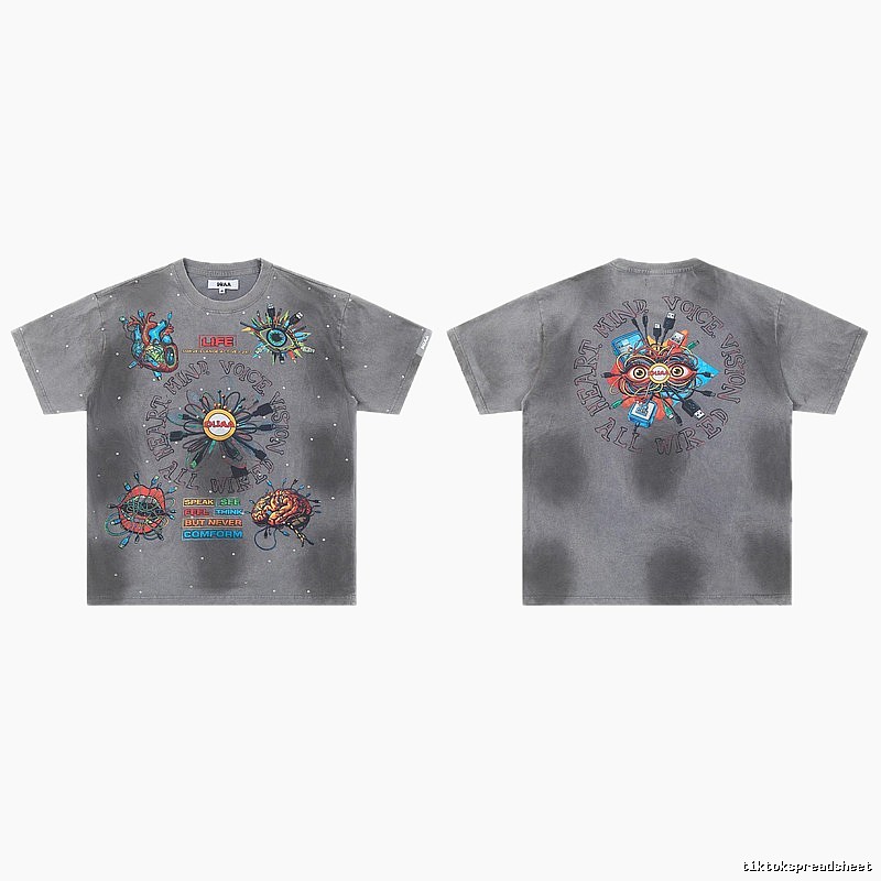 DUAA Cyber Print Street Style Grey T-Shirt