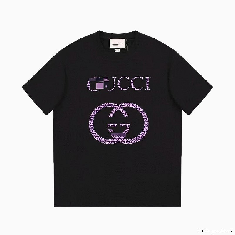 Gucci Double G Trendy Style Black and Purple Short Sleeve T-Shirt