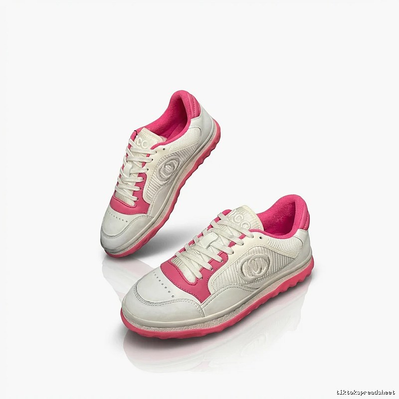 Gucci retro-style white and pink sneakers