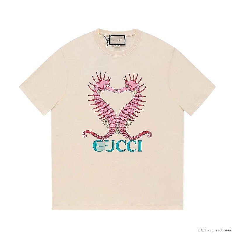 Gucci Seahorse Print Trendy Off-white Short Sleeve T-shirt