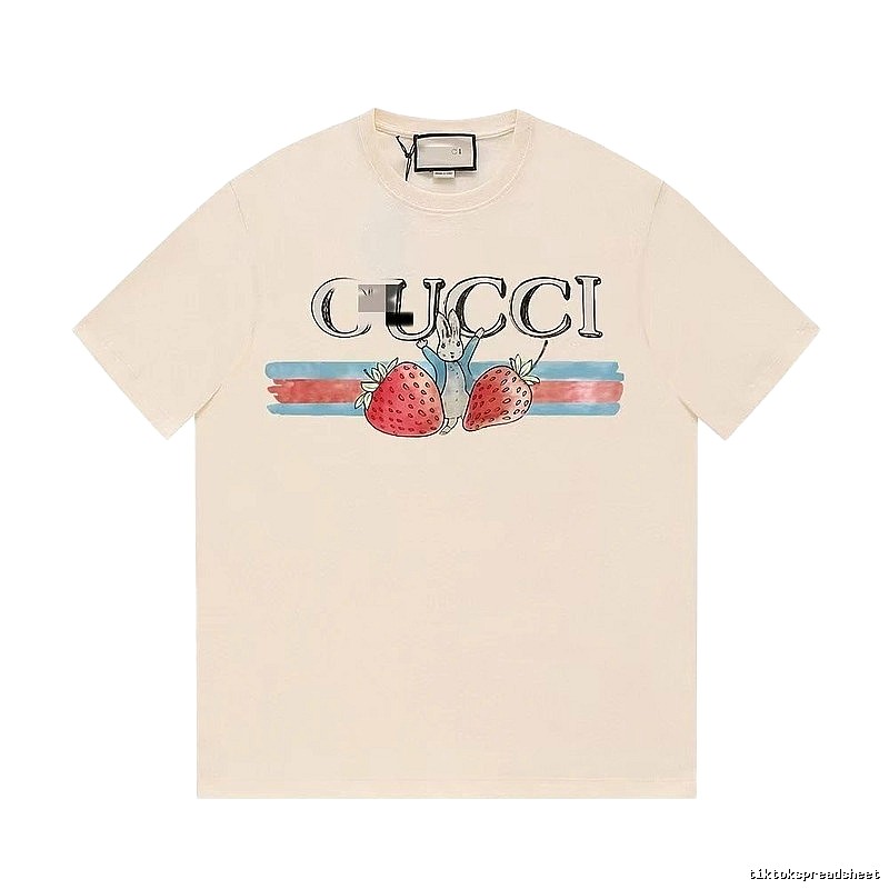 Gucci Strawberry Rabbit Print Vintage Off-white Short Sleeve T-Shirt