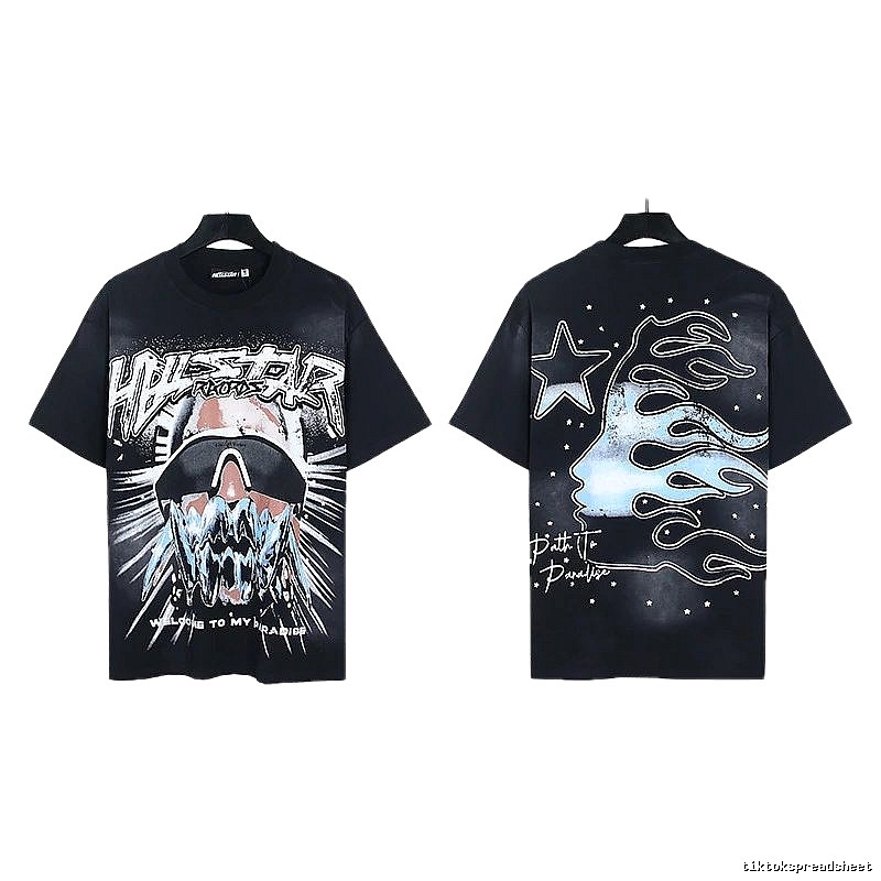 Hellstar Flame Print Street Style Black T-Shirt