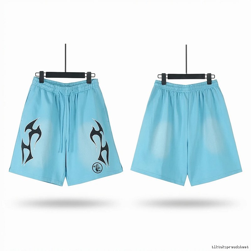 Hellstar trendy brand printed light blue shorts