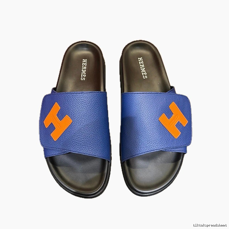 Hermès H-buckle Light Luxury Style Blue Slide Sandals