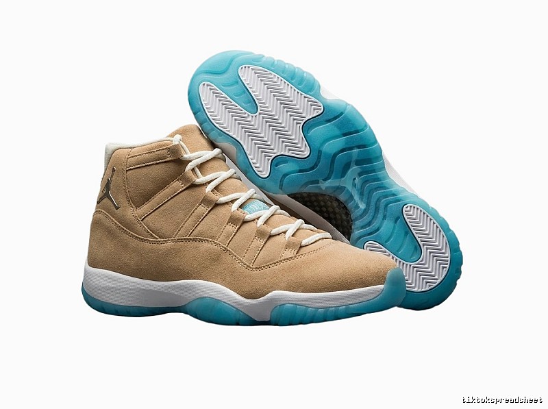 Jordan 11 High Top Light Brown with Blue Bottom