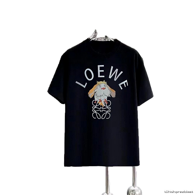 LOEWE Cartoon Print Casual Style Black T-Shirt