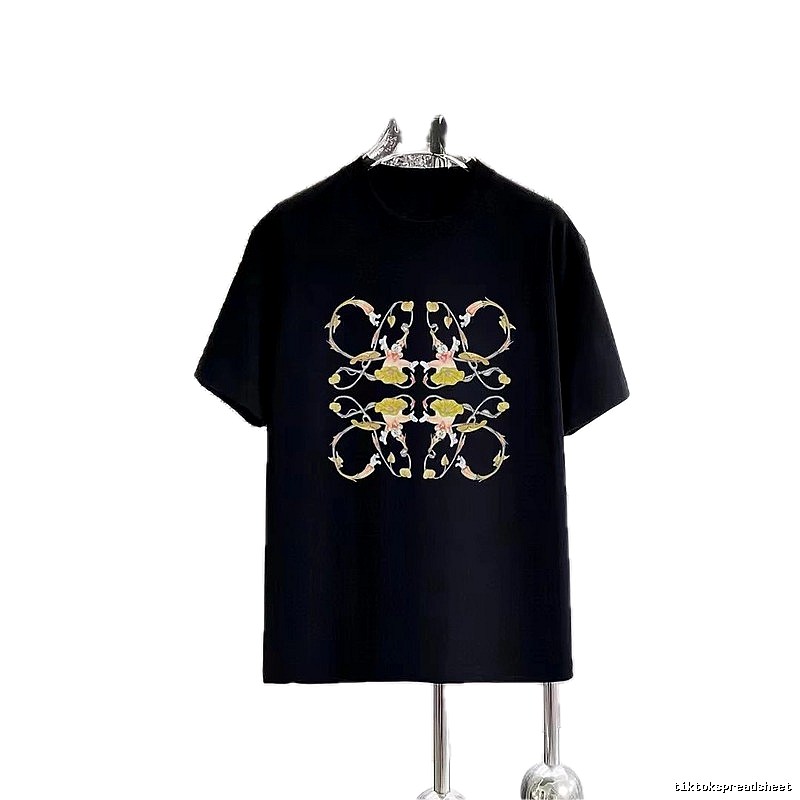 LOEWE Floral Print Casual Style Black T-Shirt