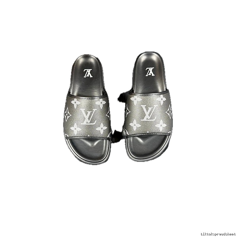 Louis Vuitton Classic Monogram Light Luxury Black and Grey Slide Sandals