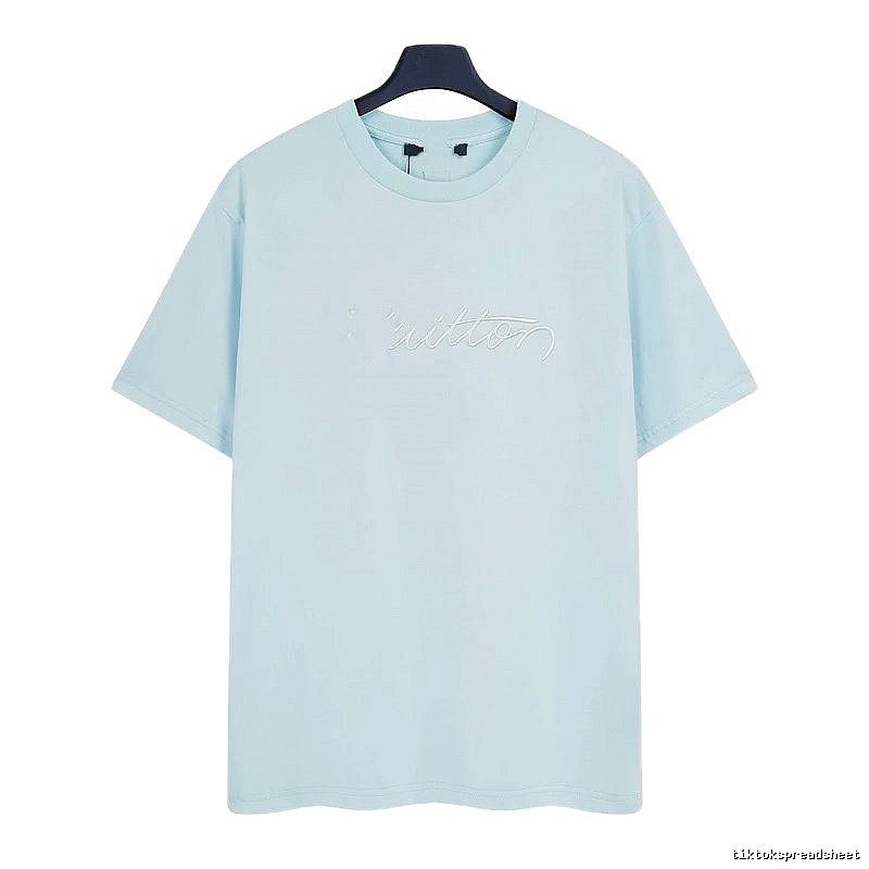 Louis Vuitton Embroidered Minimalist Style Light Blue Short-sleeve T-shirt
