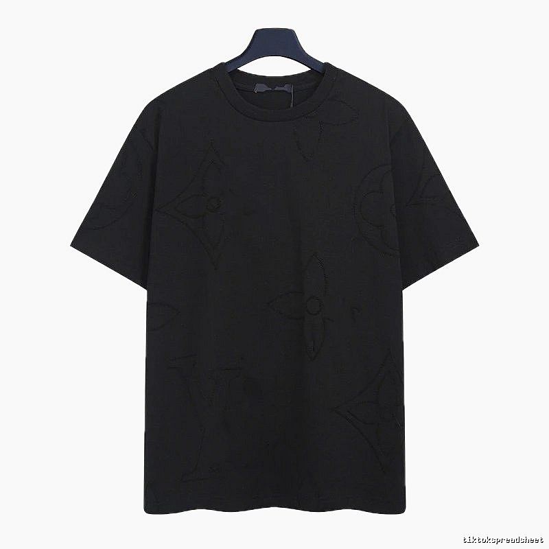 Louis Vuitton Embroidered Monogram Trendy Black T-Shirt