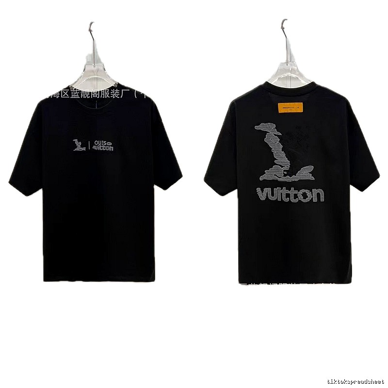 Louis Vuitton Embroidered Street Fashion Style Black Short-sleeve T-shirt