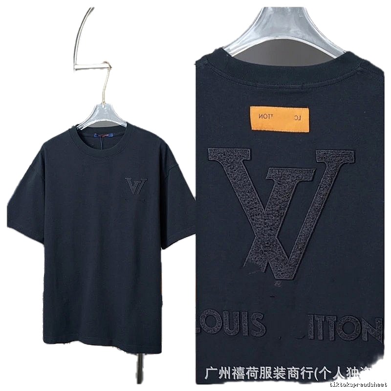 Louis Vuitton Flocked Casual Style Black Short-sleeve T-shirt