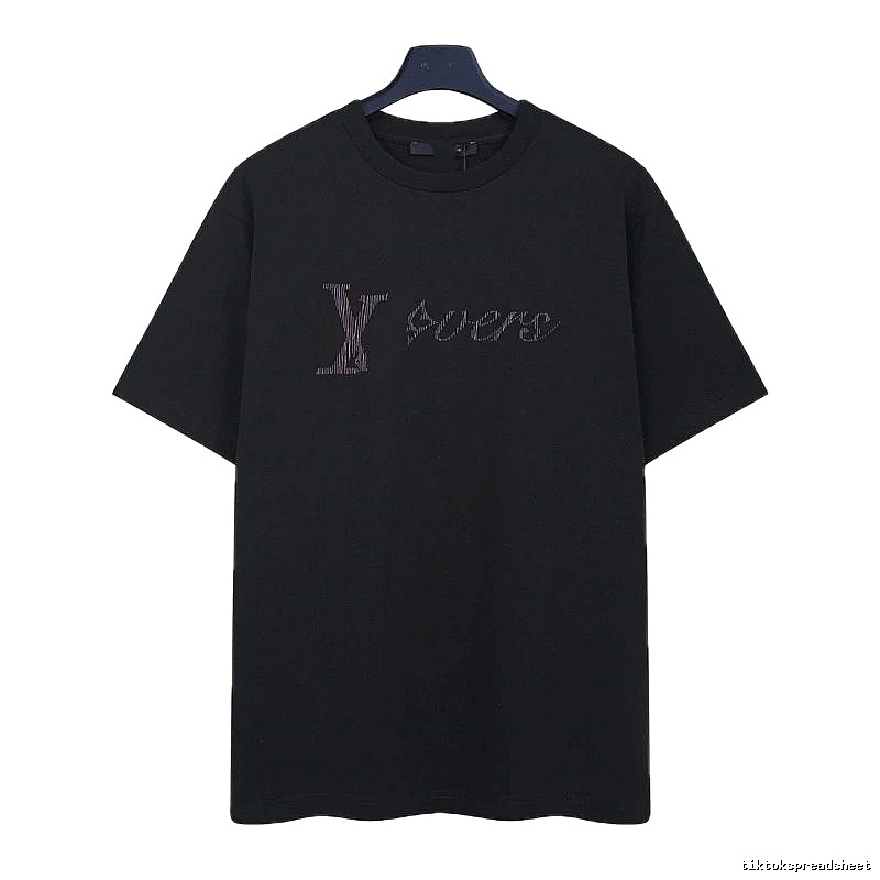 Louis Vuitton Trendy Black T-Shirt with Letter Embroidery
