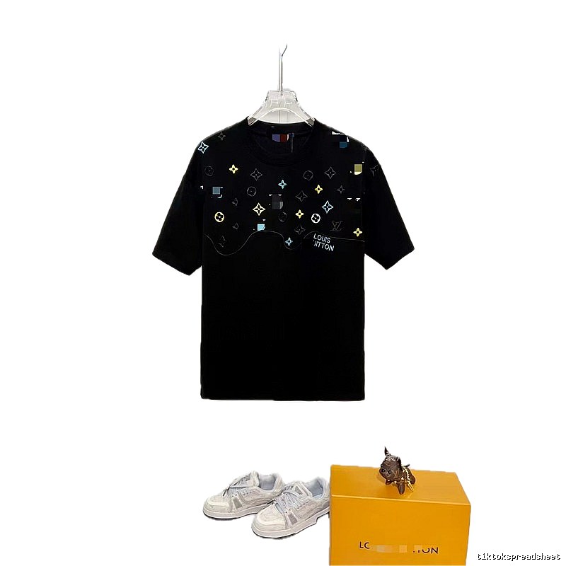 Louis Vuitton Trendy Style Colorful Monogram Black T-Shirt