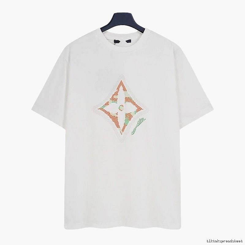 Louis Vuitton Trendy White T-Shirt with Diamond Print