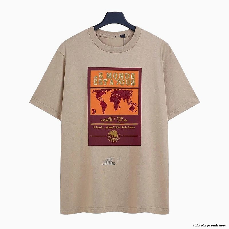 Louis Vuitton Vintage-style Map Print Khaki T-Shirt
