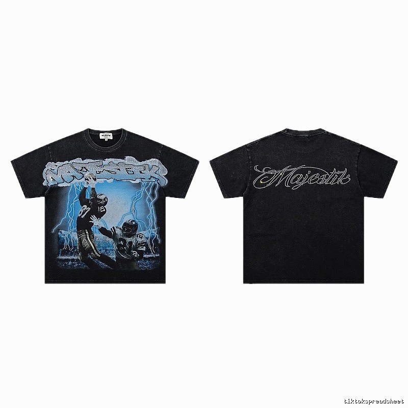MAJESTIK American Retro Distressed Black Rugby T-shirt