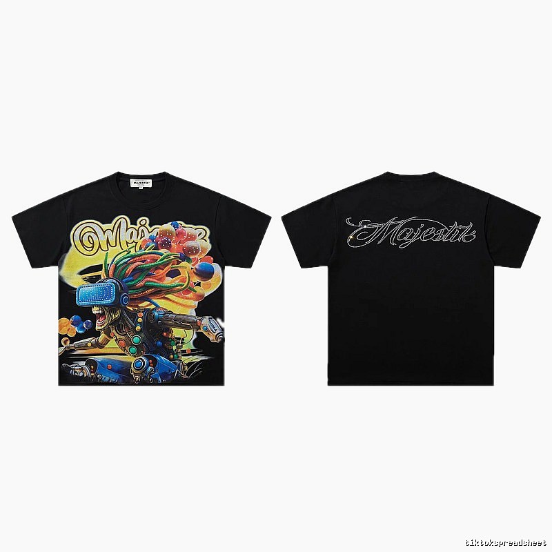 MAJESTIK Cyber Print Street Style Black T-Shirt