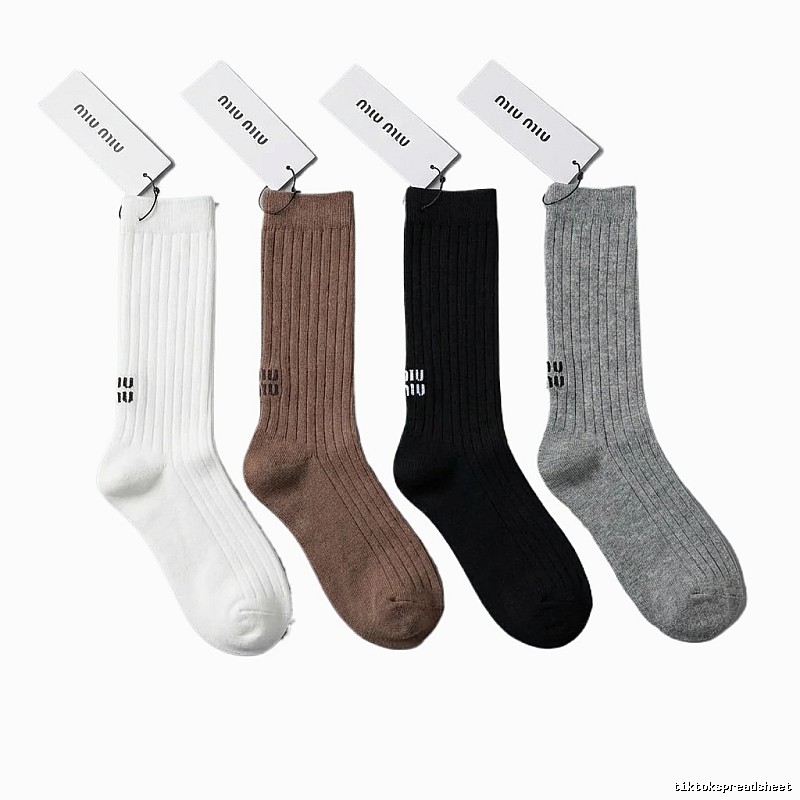 MiuMiu Solid Color Trendy Socks (White/Brown/Black/Gray)