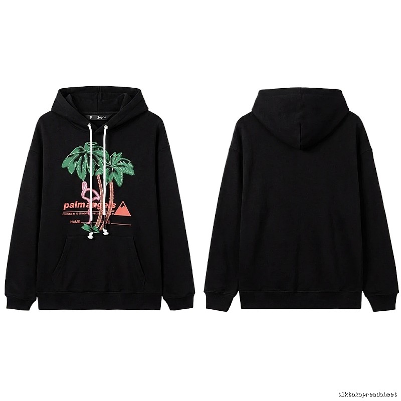 Palm Angels Black Hoodie with Palm Tree Print