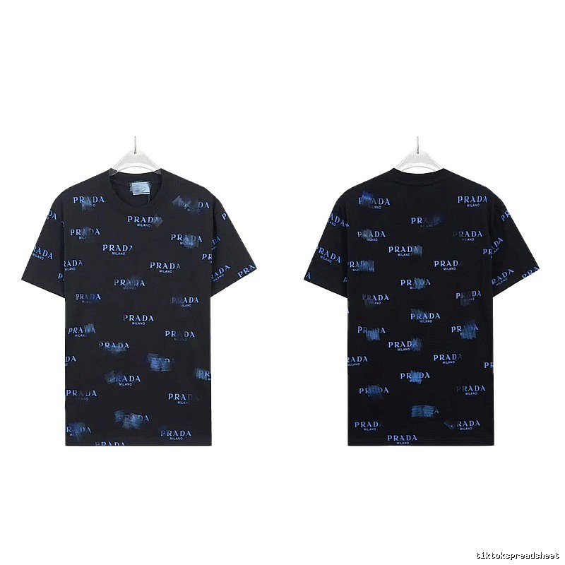Prada All-over Printed Streetwear Style Black Short-sleeve T-shirt