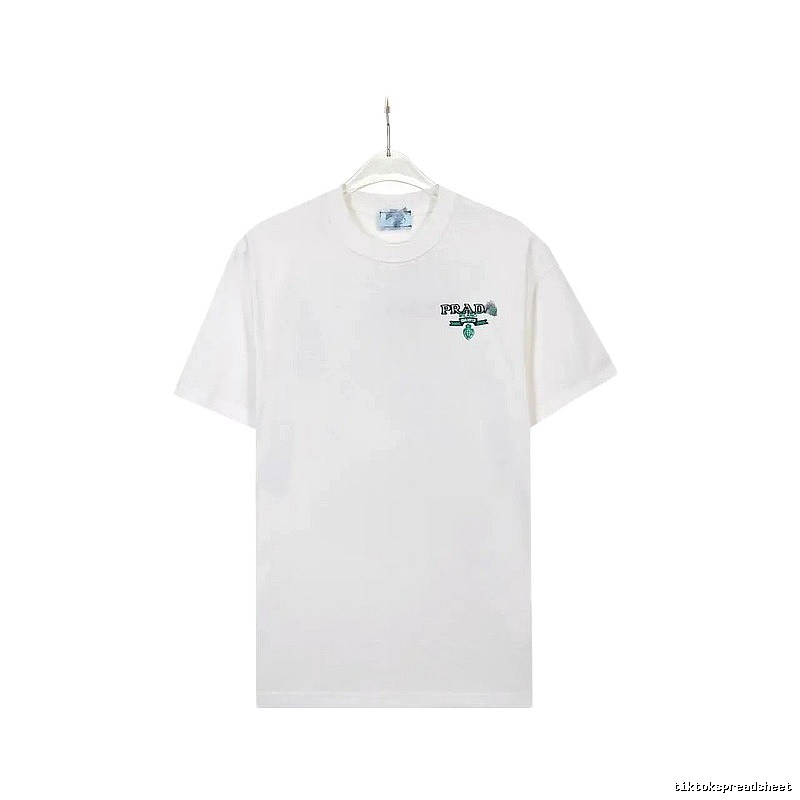 Prada Embroidered Minimalist Style White Short-sleeve T-shirt