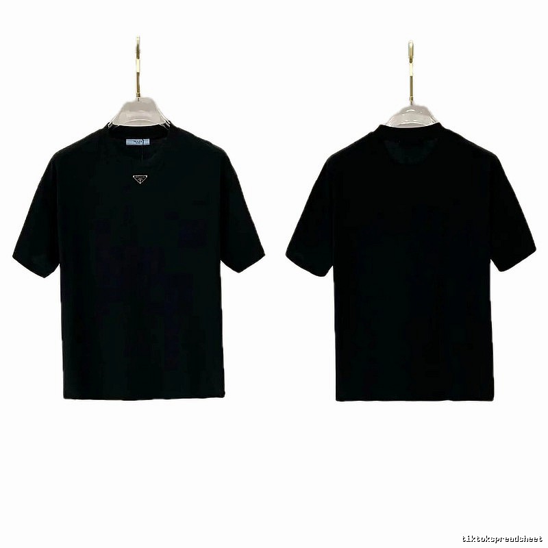Prada Triangle Logo Minimalist Style Black T-Shirt